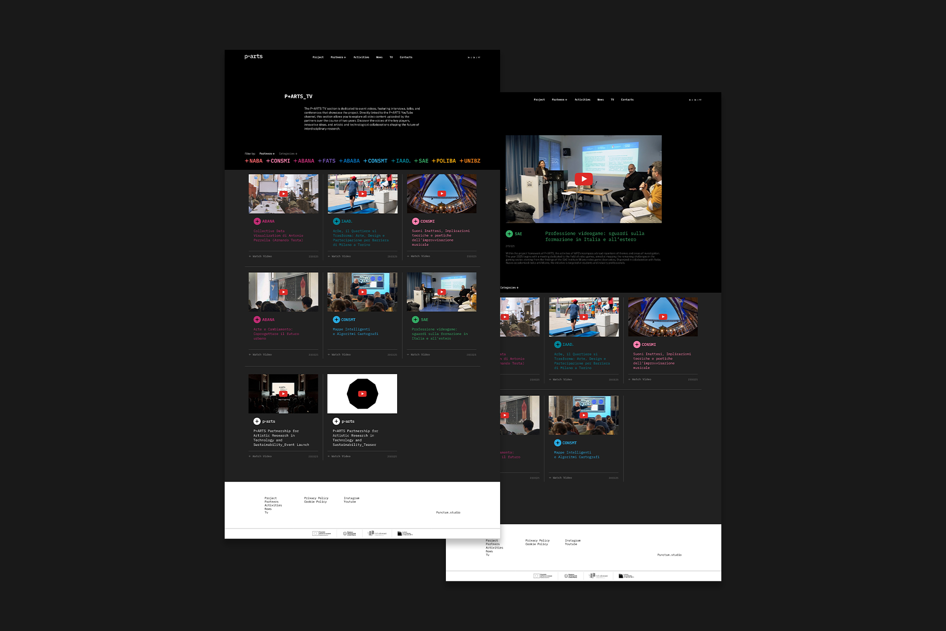 P+ARTS Partnership for Artistic Research in Technology and Sustainability 5 — Punctum PARTS PAGINE SITO WEB TV copia — Punctum